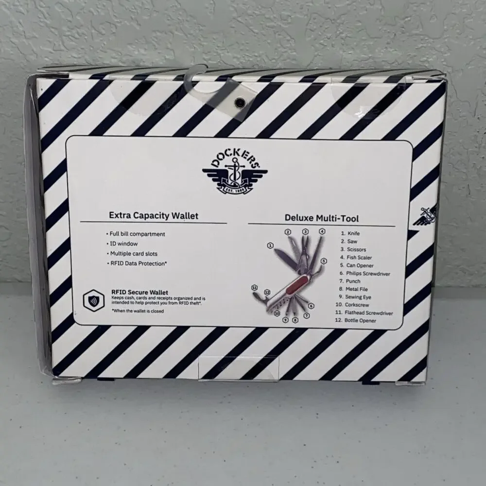 Dockers Mens Wallet Extra Capacity RFID With Deluxe Multi-tool Tool Gift Set NEW